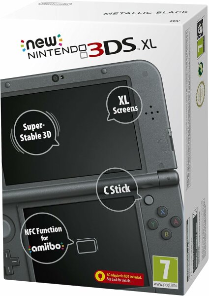 New 3DS XL ("Metallic Black", Schwarz) (RED-S-VAAA) (EU) (lose) (sehr guter Zustand) - Nintendo 3DS